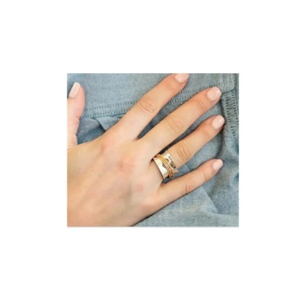 Vintage Boho Style Two Tone Love Cutout Heart Copper Wire Wrapped Band Ring - Picture 2 of 3